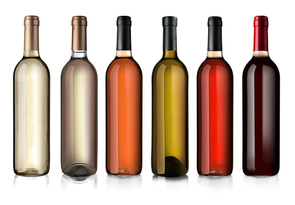 Wine bottles in row isolated on white — Stock Photo, Image