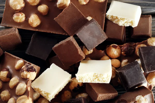 Set of chocolate with hazelnut, closeup — Stock Photo, Image