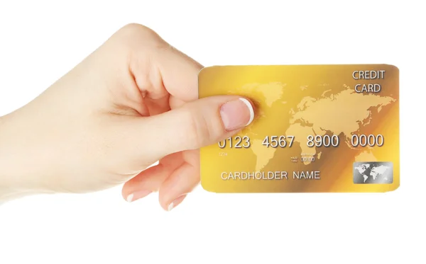 Hand holding credit card, isolated on white — Stock Photo, Image