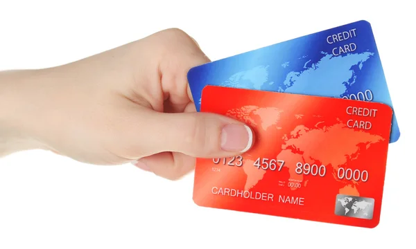 Hand holding credit cards, isolated on white — Stock Photo, Image