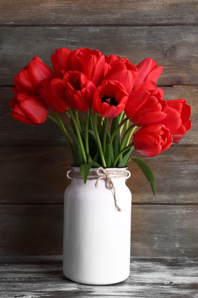 Beautiful tulips on wooden background — Stock Photo, Image