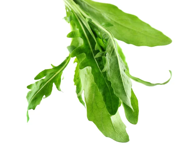 Mazzo di foglie di rucola fresca isolate su bianco — Foto Stock