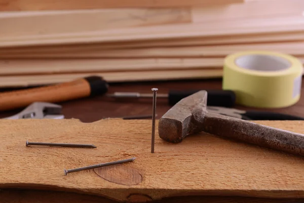 Workplace with construction tools close up — Stock Photo, Image