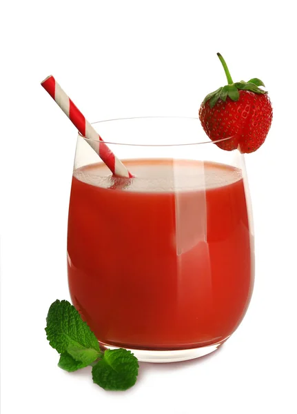 Glass of fresh strawberry juice isolated on white — Stock Photo, Image