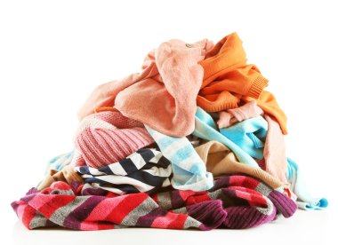 farklı kıyafetler, üzerinde beyaz izole yığını