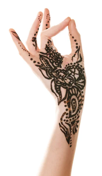 Image de henné sur main féminine isolé sur blanc — Photo