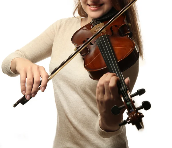 Violinist playing violin isolated on white — Stock Photo, Image