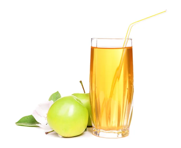 Glass of apple juice and apples, isolated on white — Stock Photo, Image