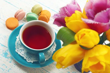 kompozisyon ile Günaydın top ahşap arka plan görünümü