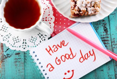 kompozisyon ile Günaydın top ahşap arka plan görünümü