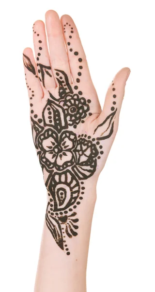 Image of henna on female hand isolated on white — Stock Photo, Image