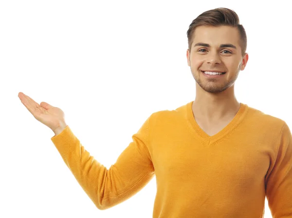 Bonito jovem isolado no branco — Fotografia de Stock