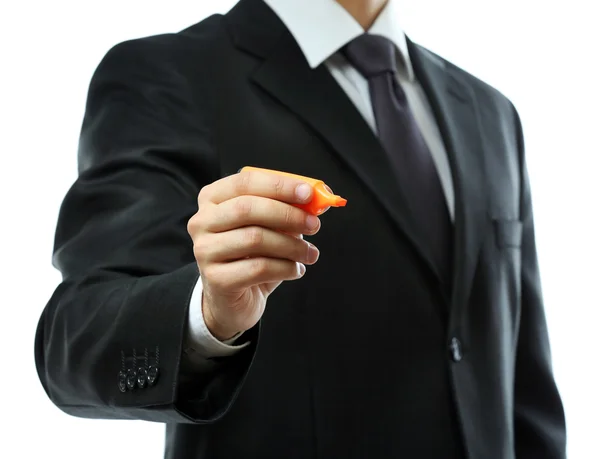 Empresario escribiendo en pantalla — Foto de Stock