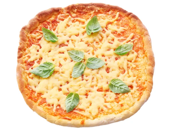 Ser do pizzy z bazylią na białym tle — Zdjęcie stockowe