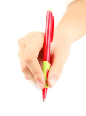 el ile üzerine beyaz izole kalem