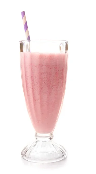 Glass of milkshake with strawberries — Stock Photo, Image