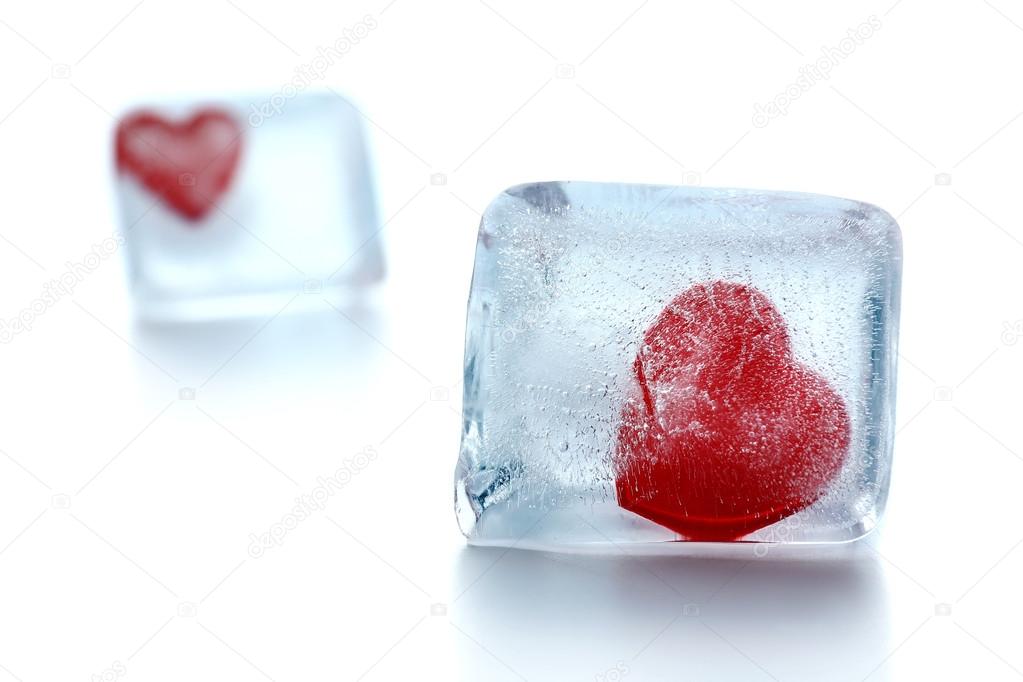 Red heart in ice