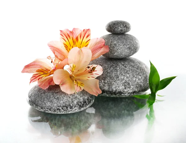 Stack av spa stenar med blomma — Stockfoto