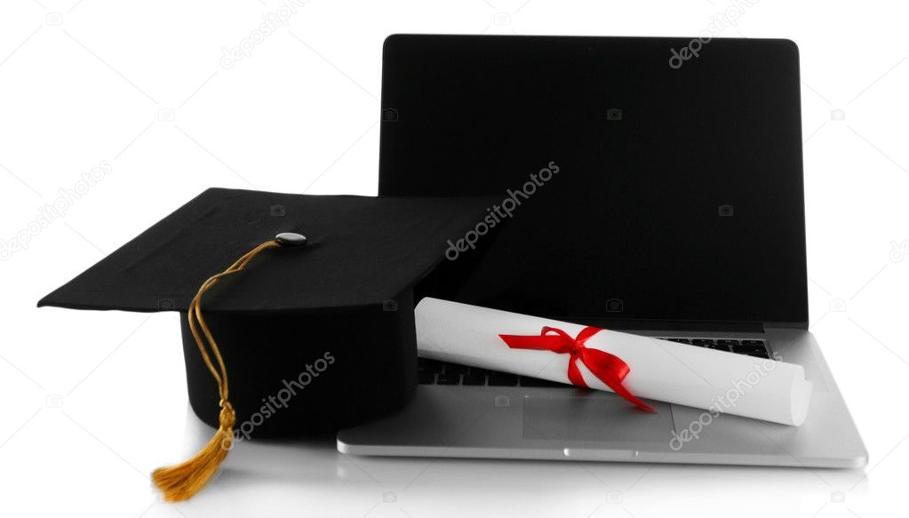 Graduation cap with laptop