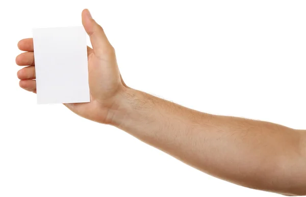 Αρσενική χέρι εκμετάλλευση χαρτί κάρτα — Φωτογραφία Αρχείου