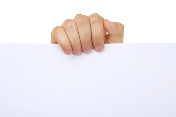 Mão masculina segurando papel em branco — Fotografia de Stock
