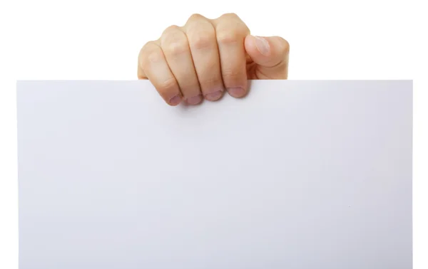 Mannenhand bedrijf blanco papier — Stockfoto