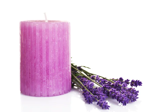 Lavender flowers with candle — Stok fotoğraf