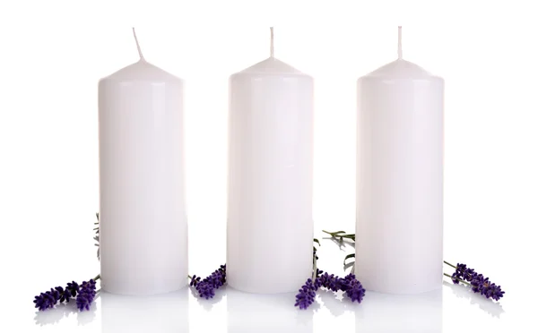 Flores de lavanda con velas — Foto de Stock