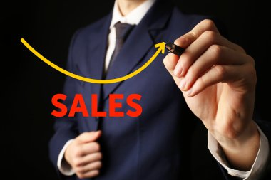 Ekranda, yazma işadamı yakın çekim