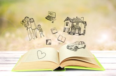 Kitap çizimler üzerinde ışık arka plan ile açın