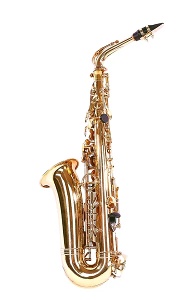Zlatý saxofon izolovaných na bílém — Stock fotografie