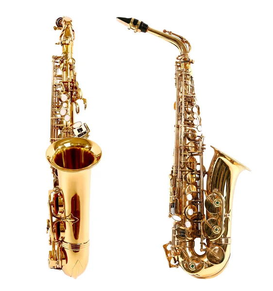 Golden saxophones isolated on white — Stock Photo, Image