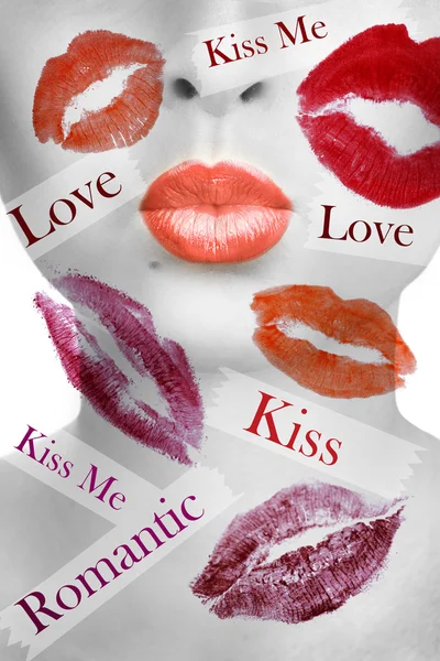 Close-up van een mooie lippen geven kus — Stockfoto