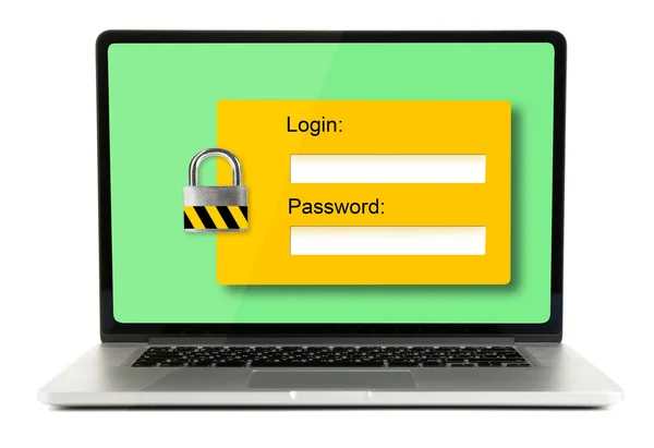 Password su uno schermo portatile - concetto di sicurezza del computer — Foto Stock