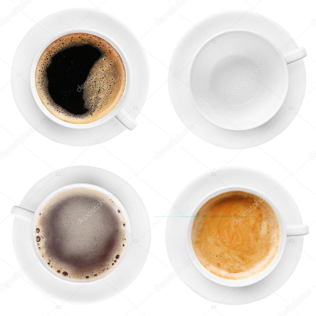 Cups of coffee isolated on white