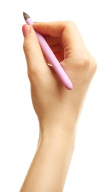 el ile üzerine beyaz izole kalem