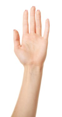 Kadın eli beyaza izole edilmiş.