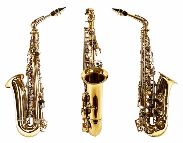 Saxophones dorés isolés sur blanc — Photo