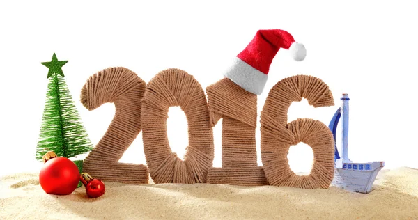 New year 2016 sign on beach sand — Stock Photo, Image