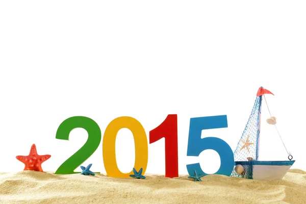 2015 znak na plaży piasek — Zdjęcie stockowe