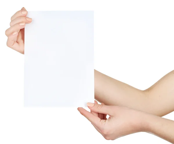 Hands holding blank card isolated on white — Stock Photo, Image