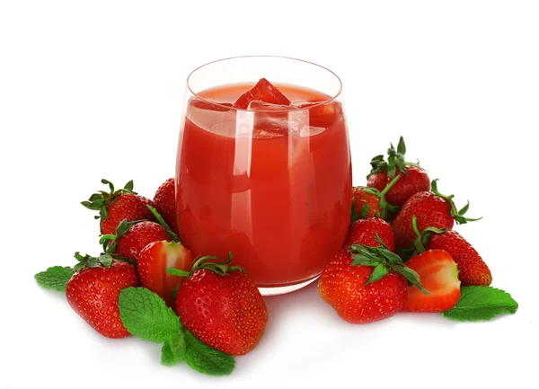 Glass of fresh strawberry juice isolated on white — Stock Photo, Image