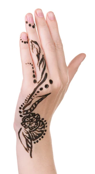 Εικόνα του henna στο γυναικείο χέρι που απομονώνονται σε λευκό — Φωτογραφία Αρχείου