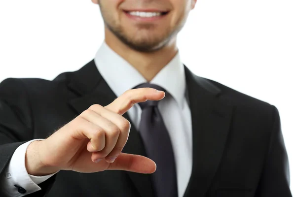Κομψό άνθρωπος στο κοστούμι εκμετάλλευση επαγγελματική κάρτα σε κοντινό πλάνο — Φωτογραφία Αρχείου