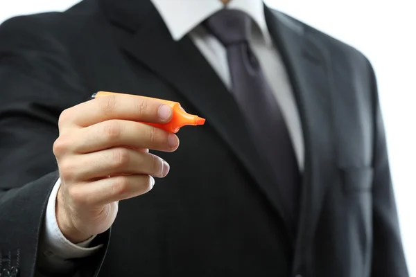 Empresario escribiendo en pantalla de cerca — Foto de Stock