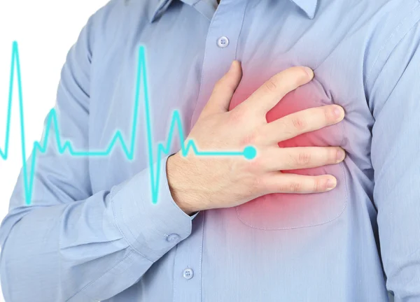 Hombre con dolor en el pecho - ataque al corazón —  Fotos de Stock