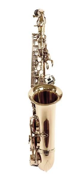Золотой саксофон изолирован на белом — стоковое фото