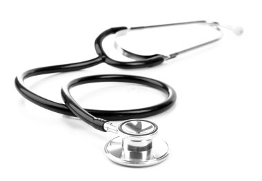 Tıbbi steteskop beyaza izole edilmiş.