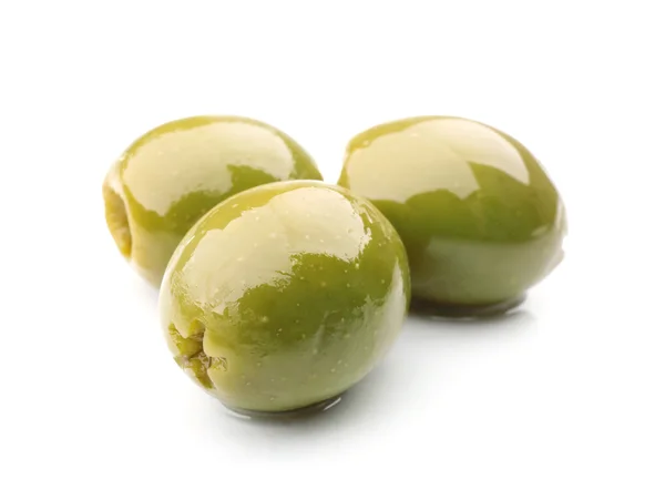 Green olives isolated on white — Stock Photo, Image