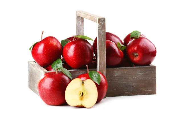 Manzanas rojas en caja de madera — Foto de Stock